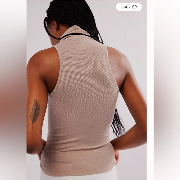 Free People Always Ready Seamless Turtleneck Tank in Mocha Meringue Retail $40 - Picture 2 of 3